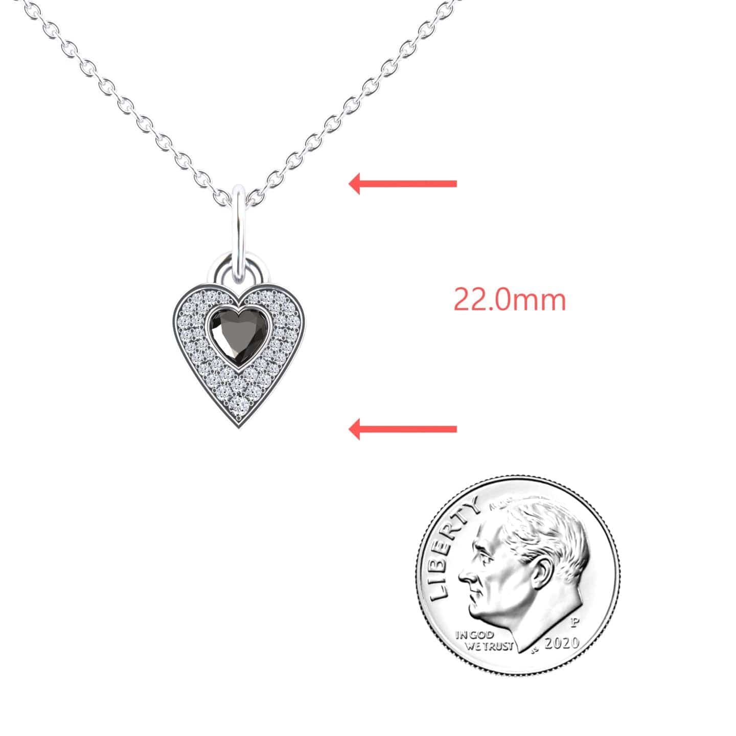 Black & White Diamond Heart Necklace - Tara