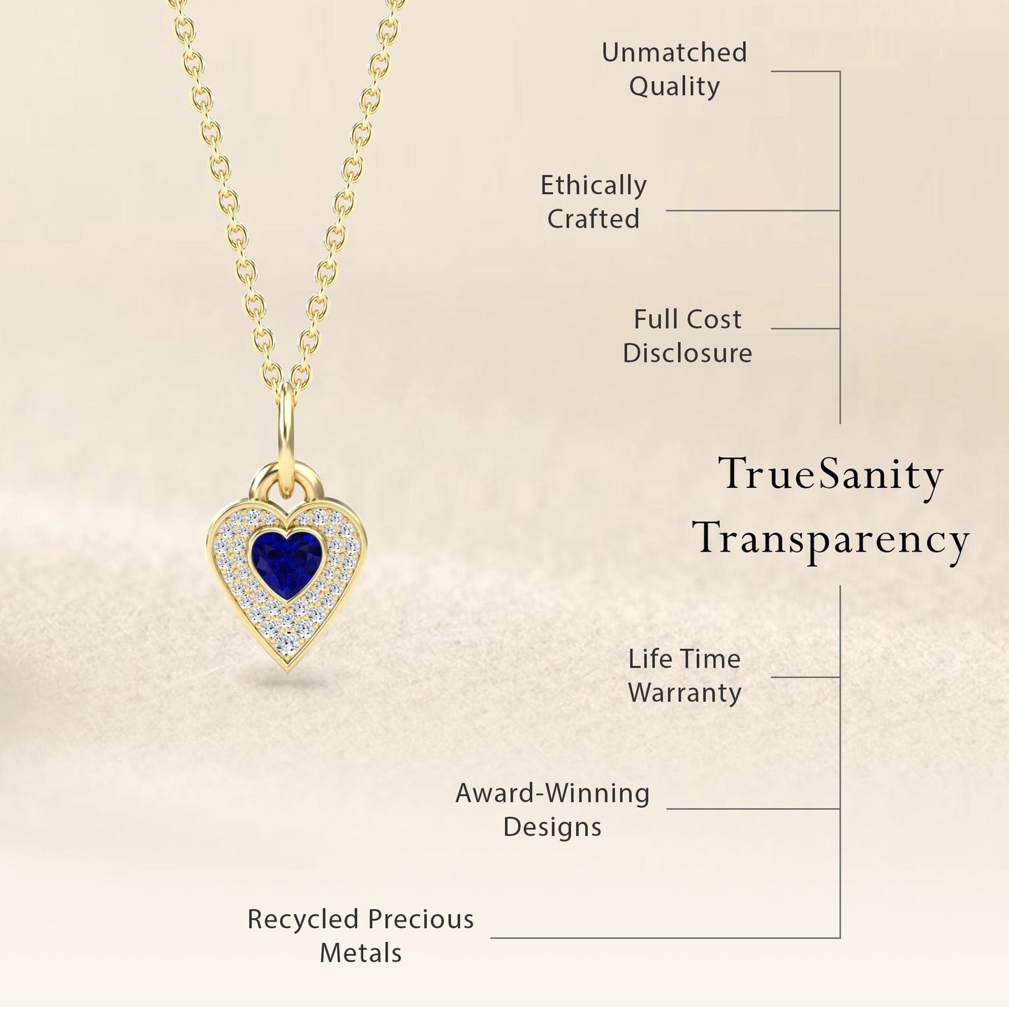 Lab Grown Blue Sapphire & White Diamond Heart Necklace - Tara