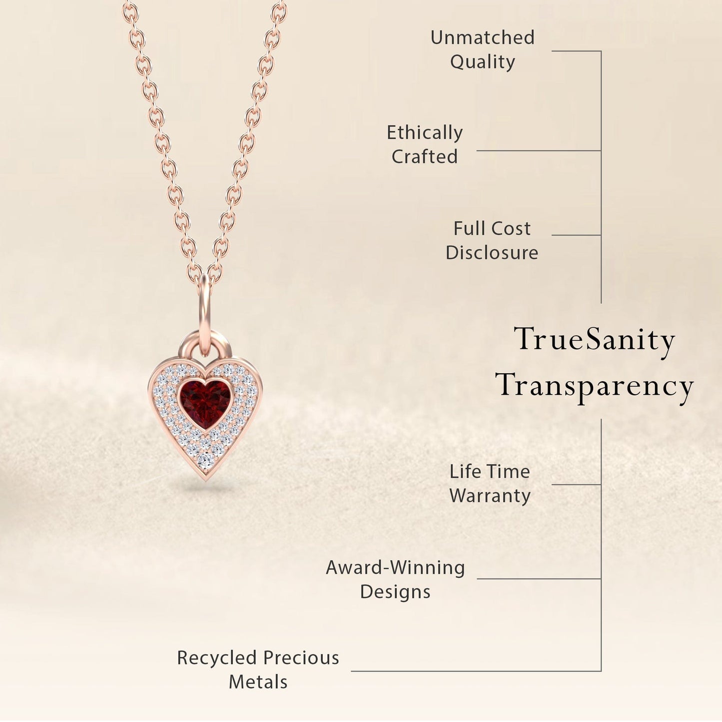 Lab Grown Ruby & White Diamond Heart Necklace - Tara