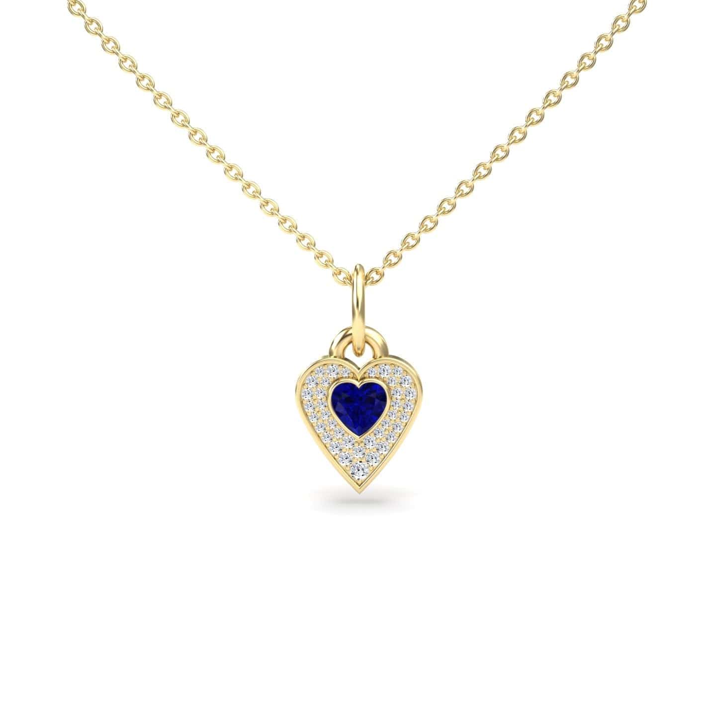 Lab Grown Blue Sapphire & White Diamond Heart Necklace - Tara
