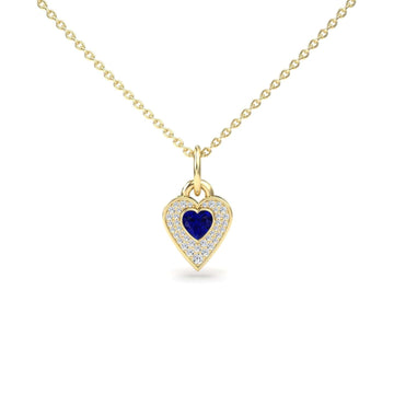 Lab Grown Blue Sapphire & White Diamond Heart Necklace - Tara