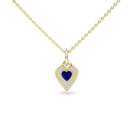 Lab Grown Blue Sapphire & White Diamond Heart Necklace - Tara