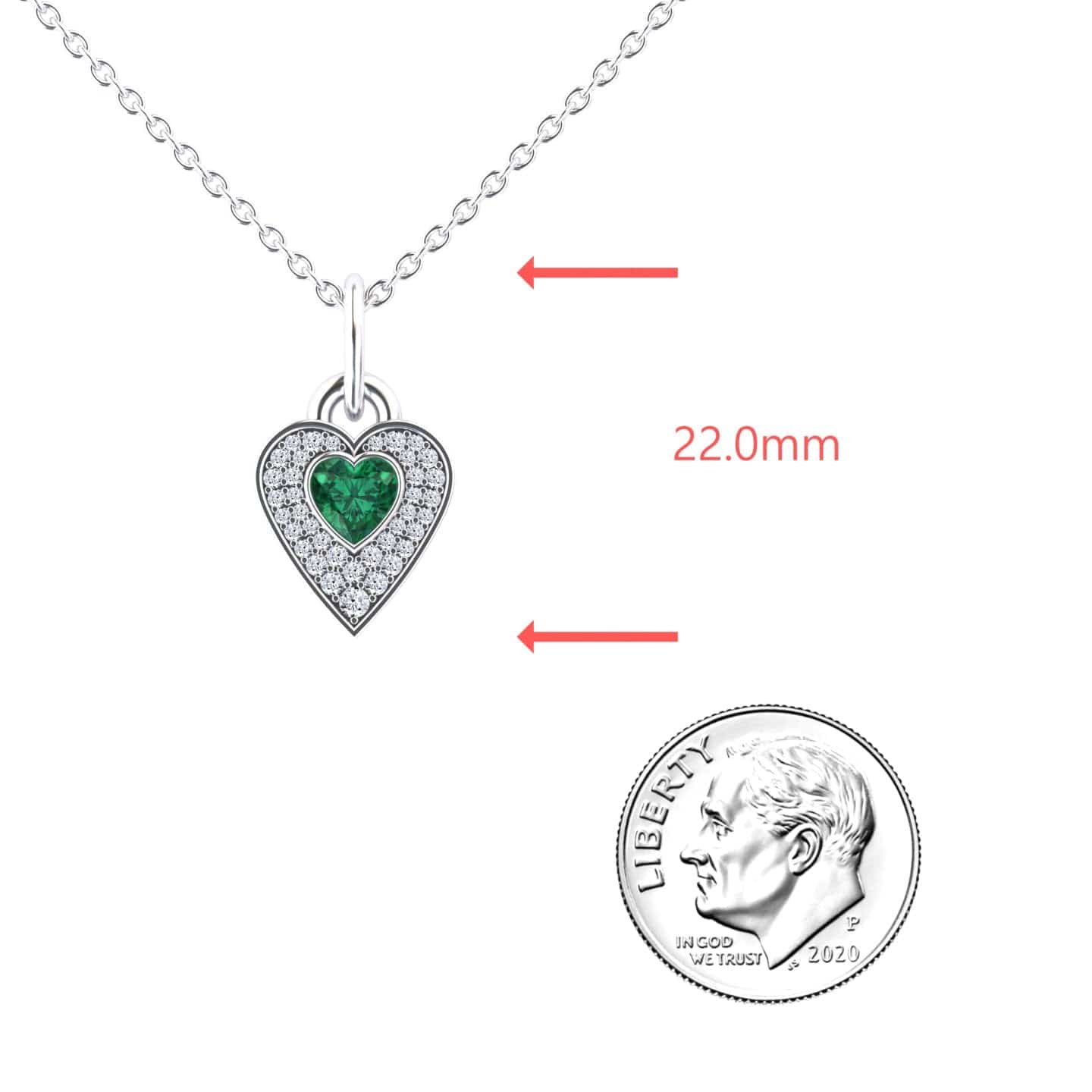 Lab Grown Emerald & White Diamond Heart Necklace - Tara
