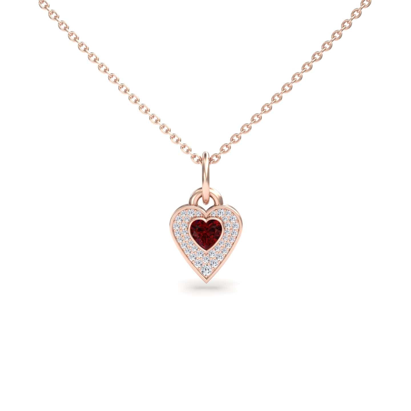 Lab Grown Ruby & White Diamond Heart Necklace - Tara
