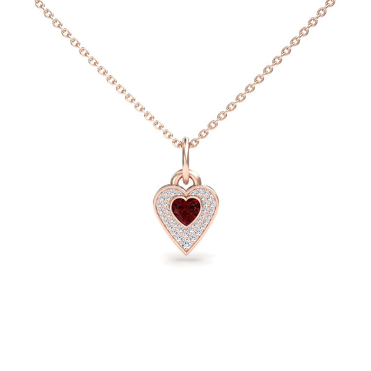 Lab Grown Ruby & White Diamond Heart Necklace - Tara