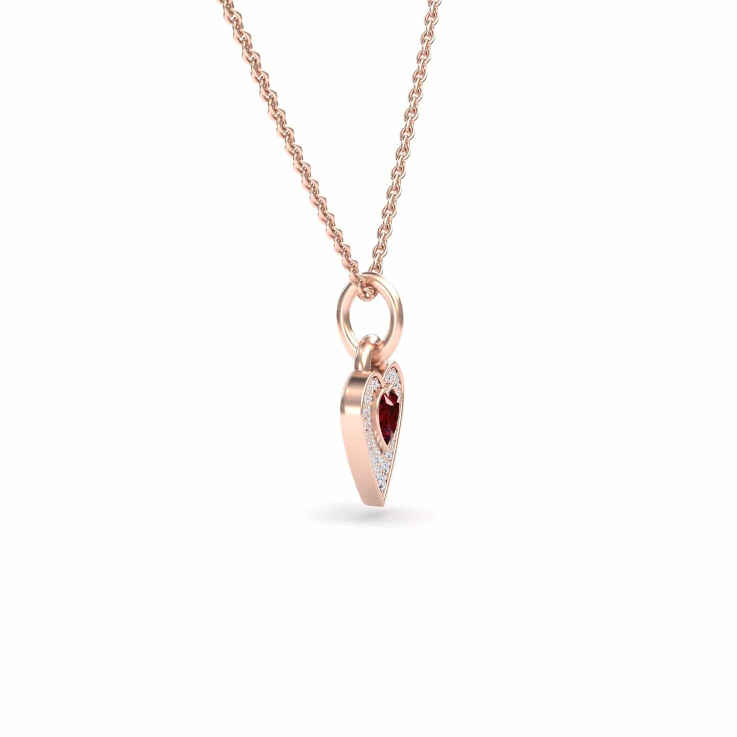 Lab Grown Ruby & White Diamond Heart Necklace - Tara