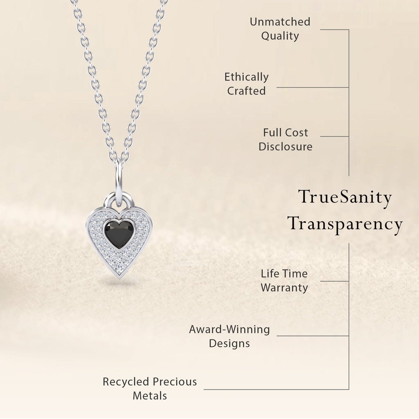 Black & White Diamond Heart Necklace - Tara