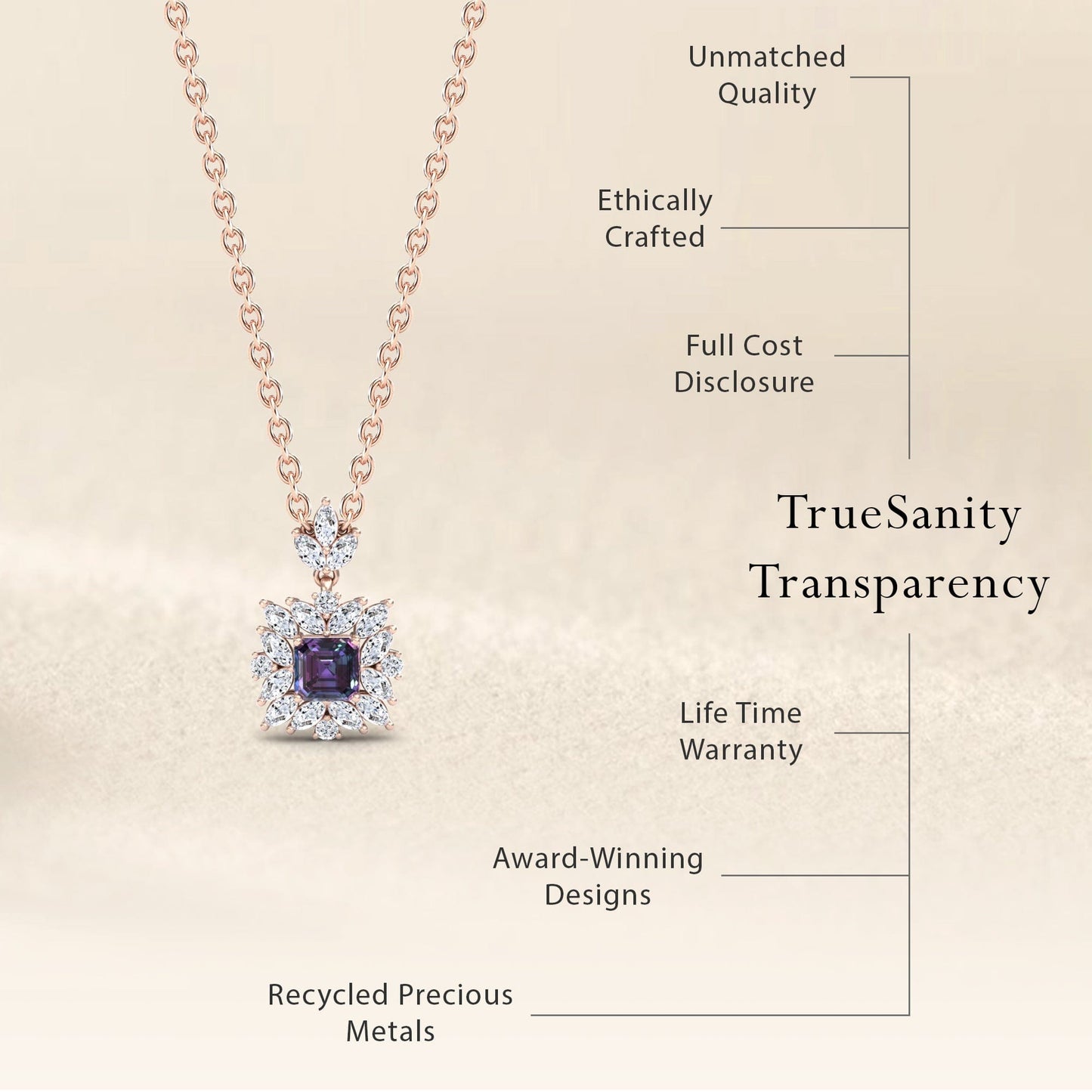 Lab Grown Alexandrite & Diamond Halo Necklace - Zeina