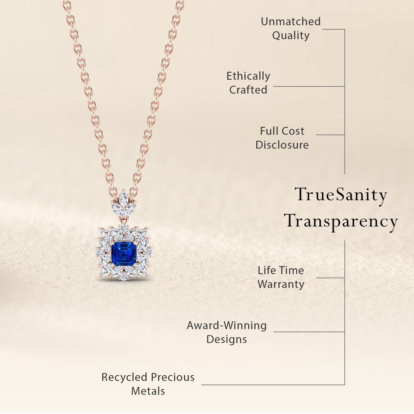 Lab Grown Blue Sapphire & Diamond Halo Pendant Necklace - Zeina