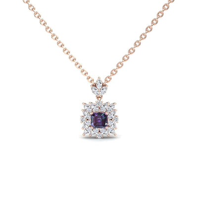 Lab Grown Alexandrite & Diamond Halo Necklace