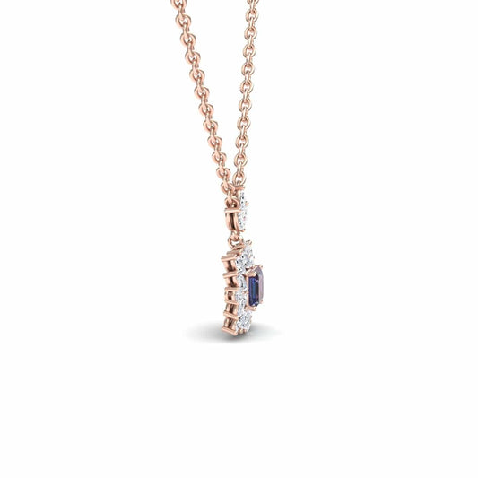 Lab Grown Alexandrite & Diamond Halo Necklace - Zeina