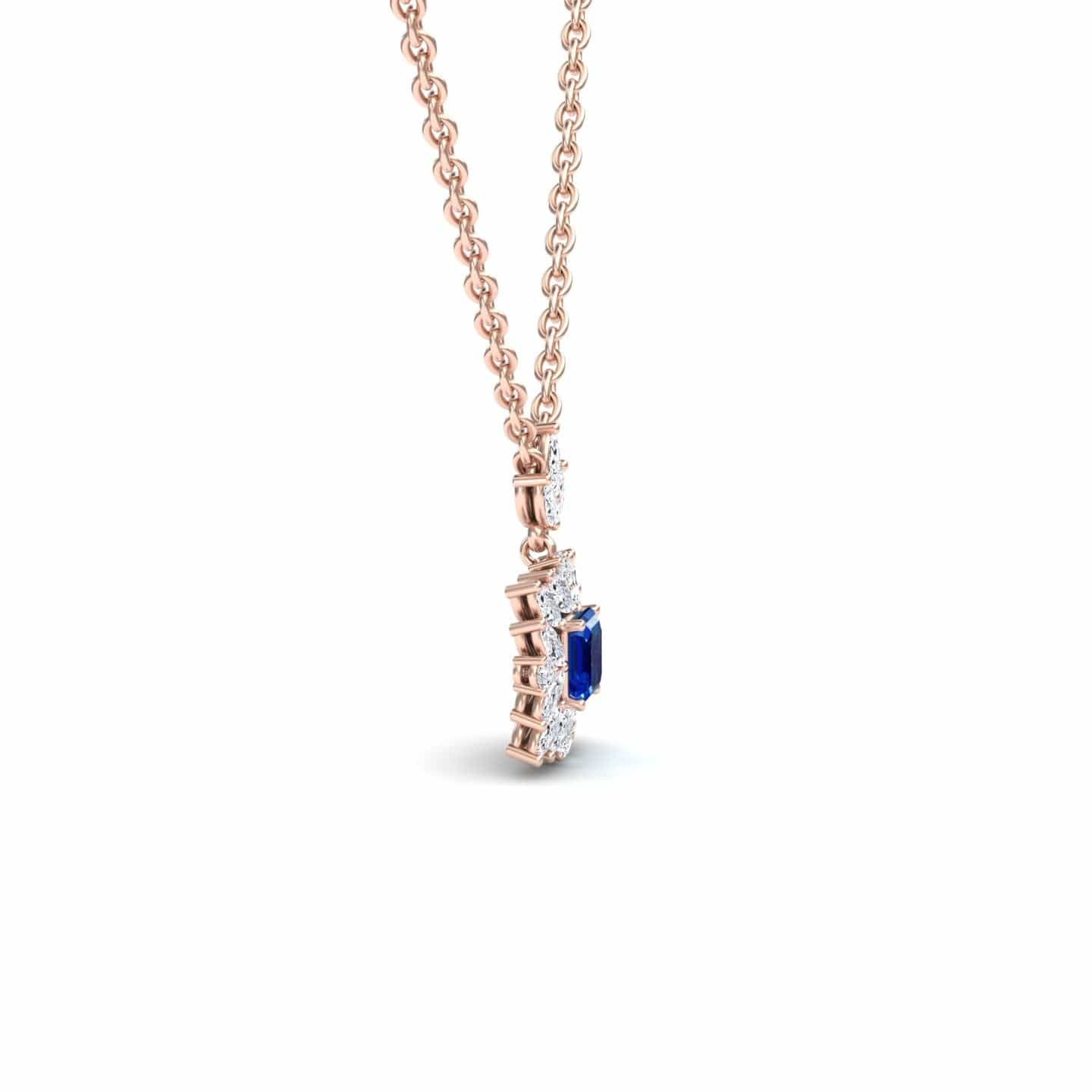 Lab Grown Blue Sapphire & Diamond Halo Pendant Necklace - Zeina