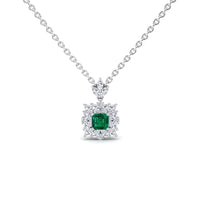 Emerald & Diamond Halo Necklace - Zeina