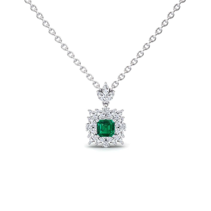 Lab Grown Emerald & Diamond Halo Necklace - Zeina