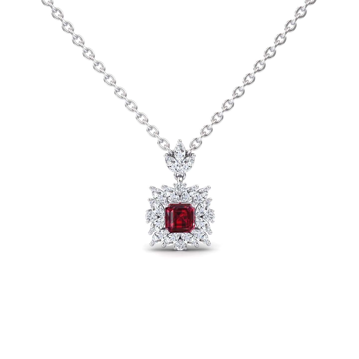 Lab Grown Ruby & Diamond Halo Necklace - Zeina