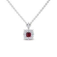 Lab Grown Ruby & Diamond Halo Necklace - Zeina