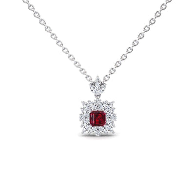 Lab Grown Ruby & Diamond Halo Necklace