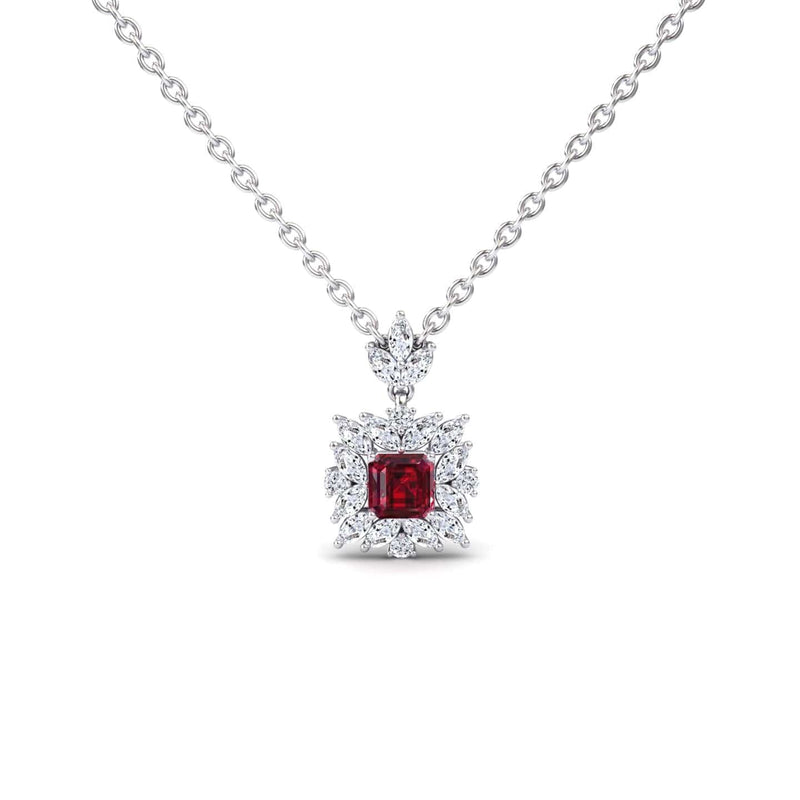 Lab Grown Ruby & Diamond Halo Necklace - Zeina