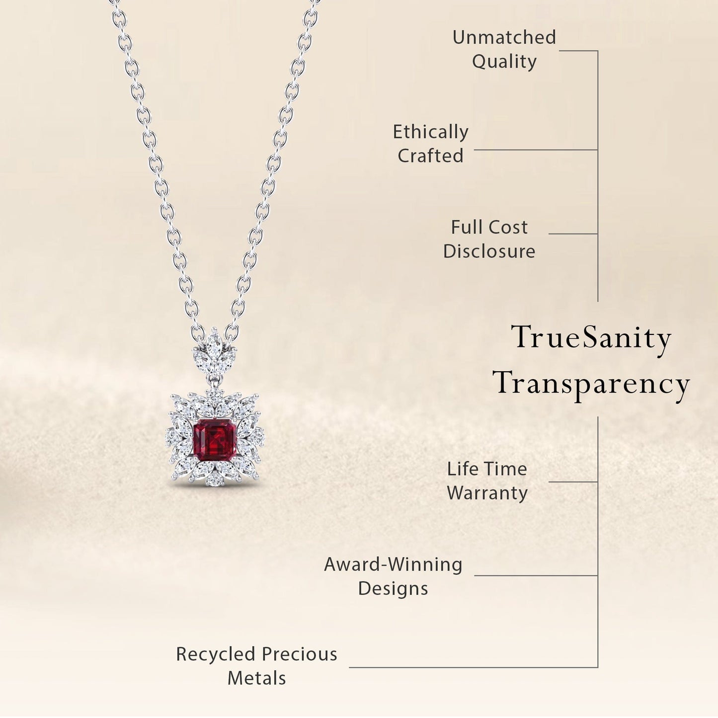 Lab Grown Ruby & Diamond Halo Necklace - Zeina