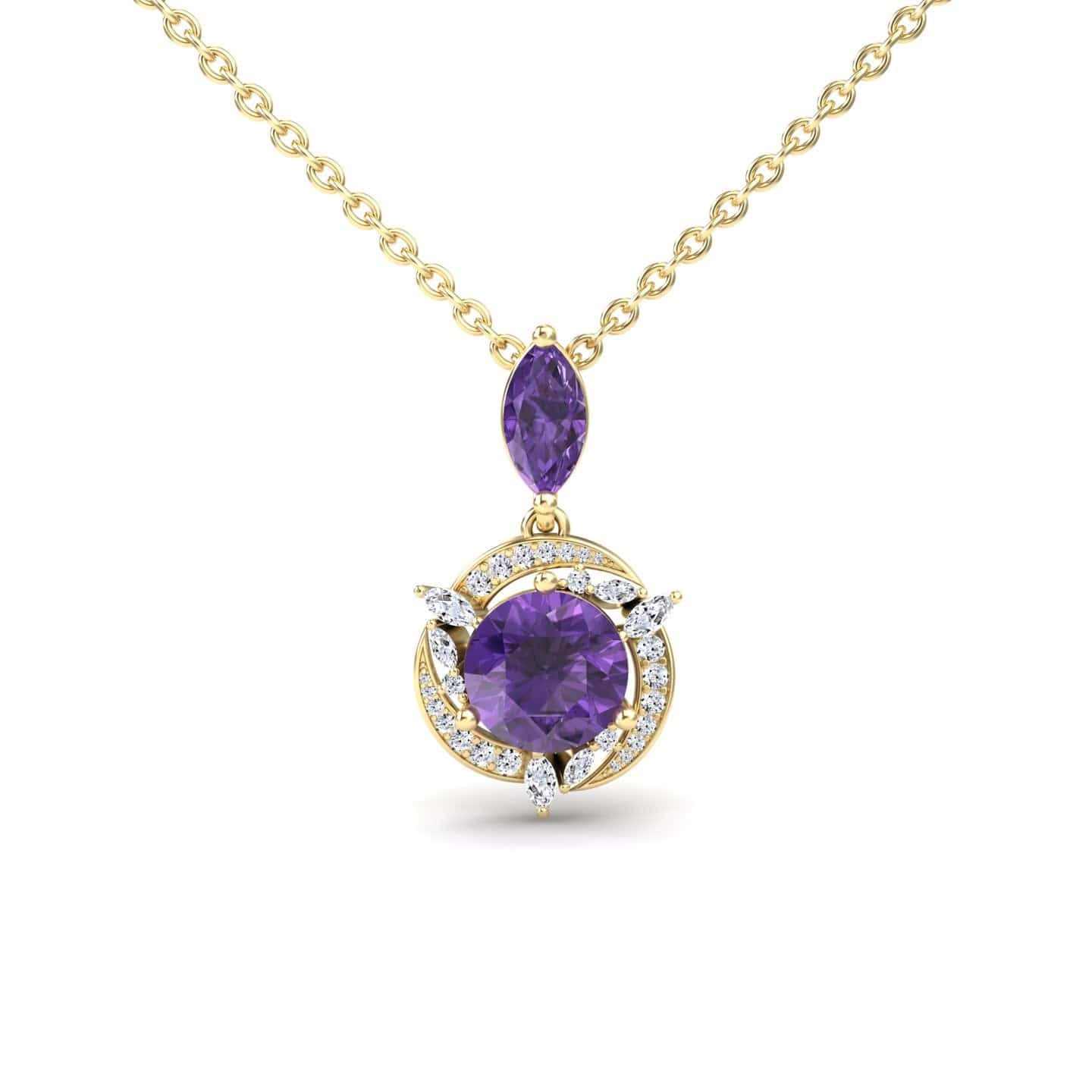 Amethyst & Diamond Halo Swirl Necklace - Basanti