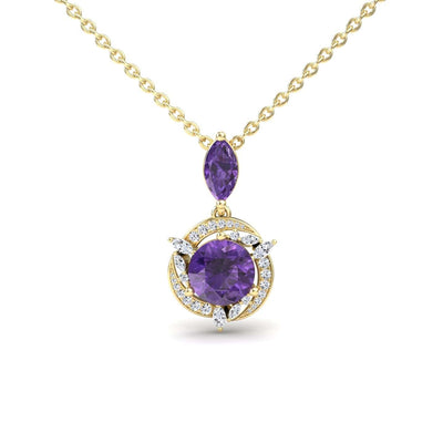 Amethyst & Diamond Halo Swirl Necklace