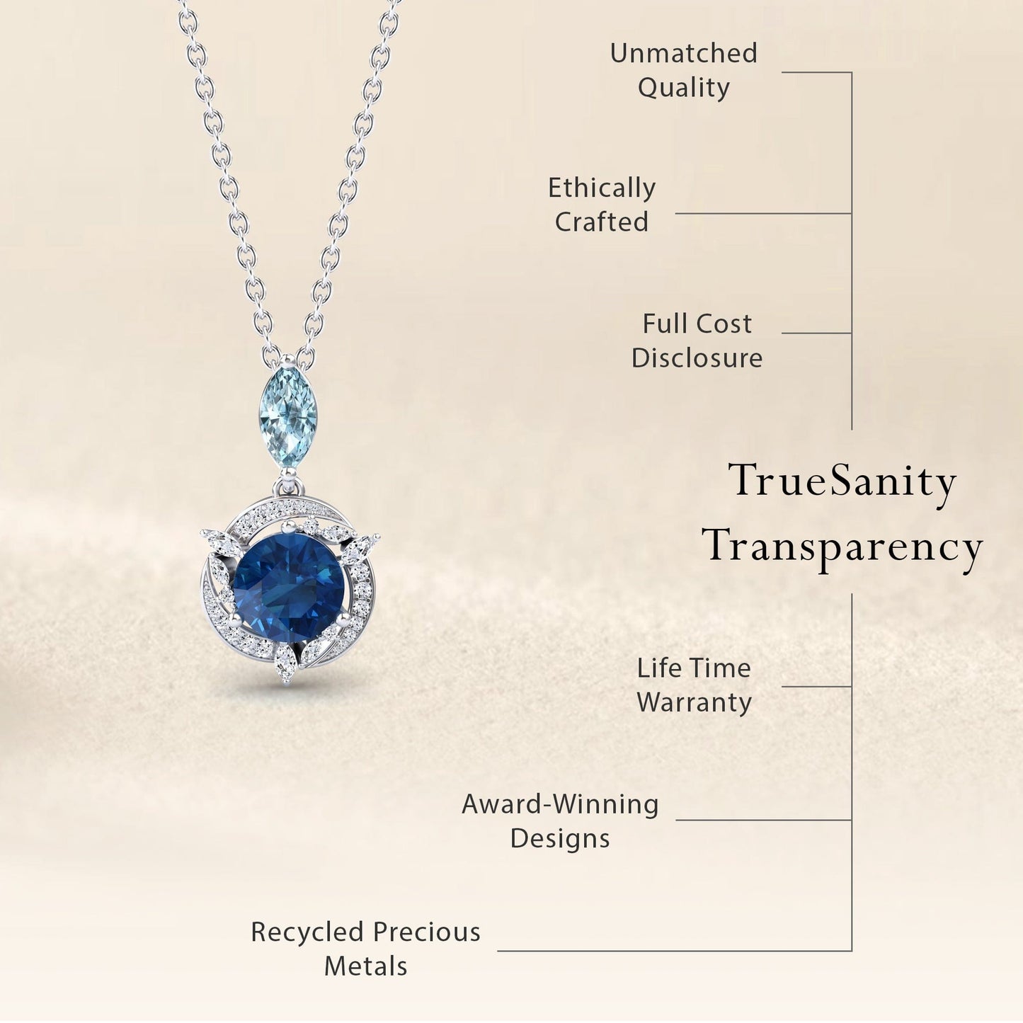 London Blue Topaz & Aquamarine Halo Swirl Necklace - Basanti