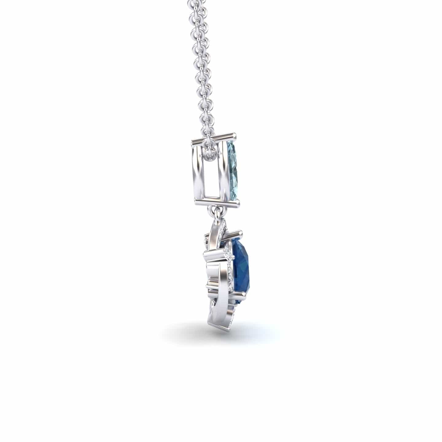 London Blue Topaz & Aquamarine Halo Swirl Necklace - Basanti