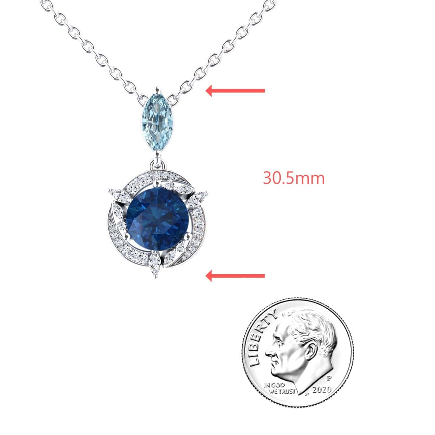 London Blue Topaz & Aquamarine Halo Swirl Necklace - Basanti