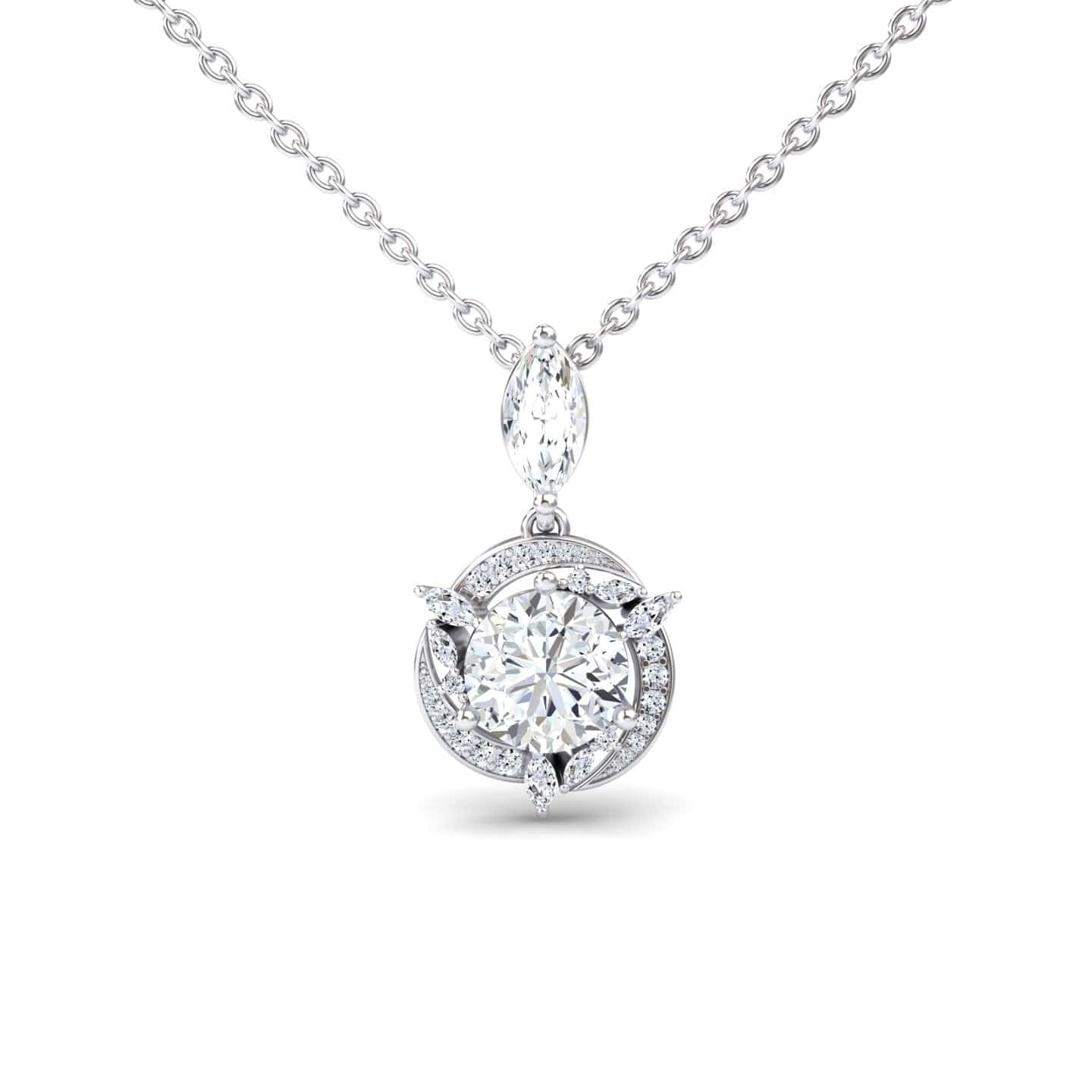 White Moissanite Halo Swirl Necklace - Basanti