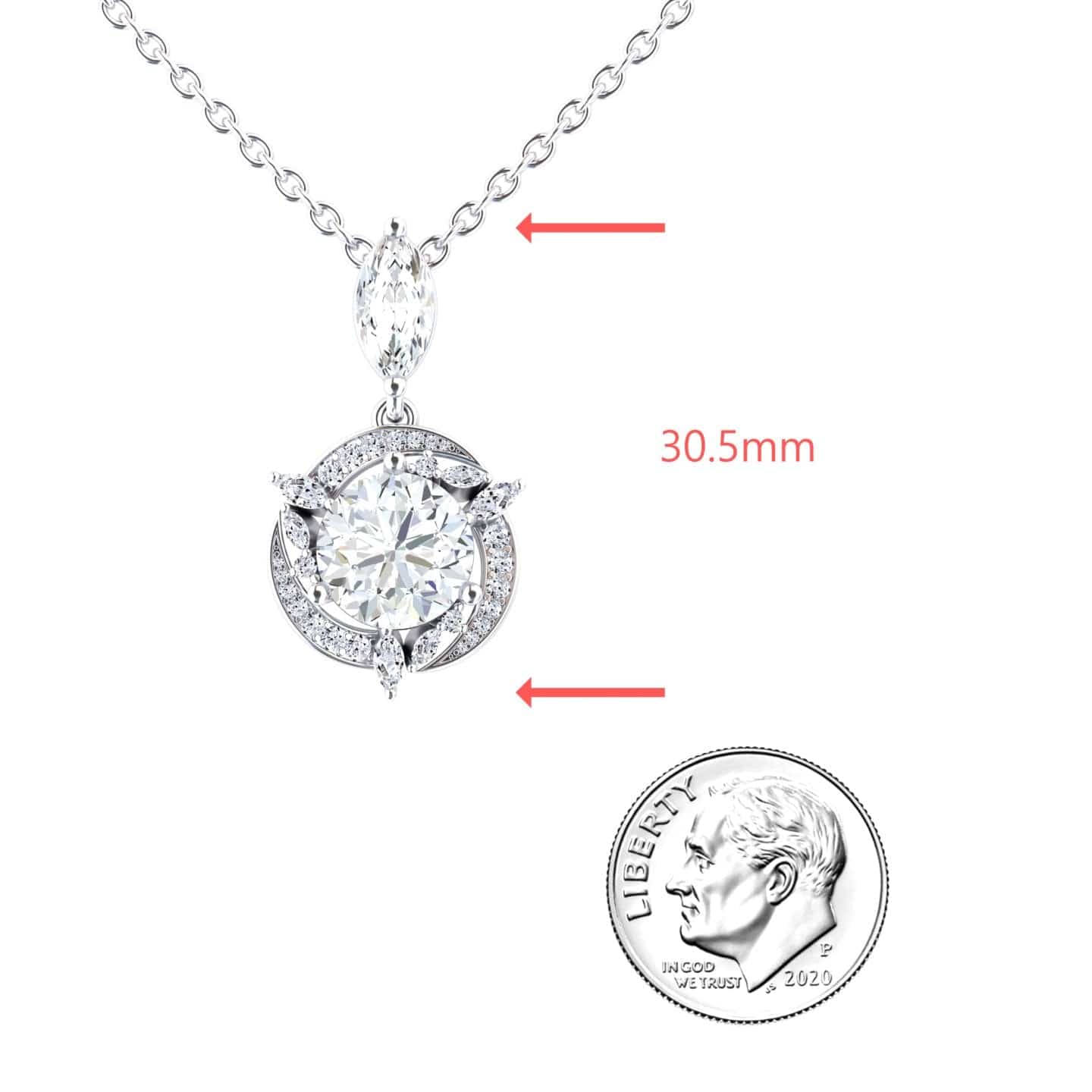 White Moissanite Halo Swirl Necklace - Basanti