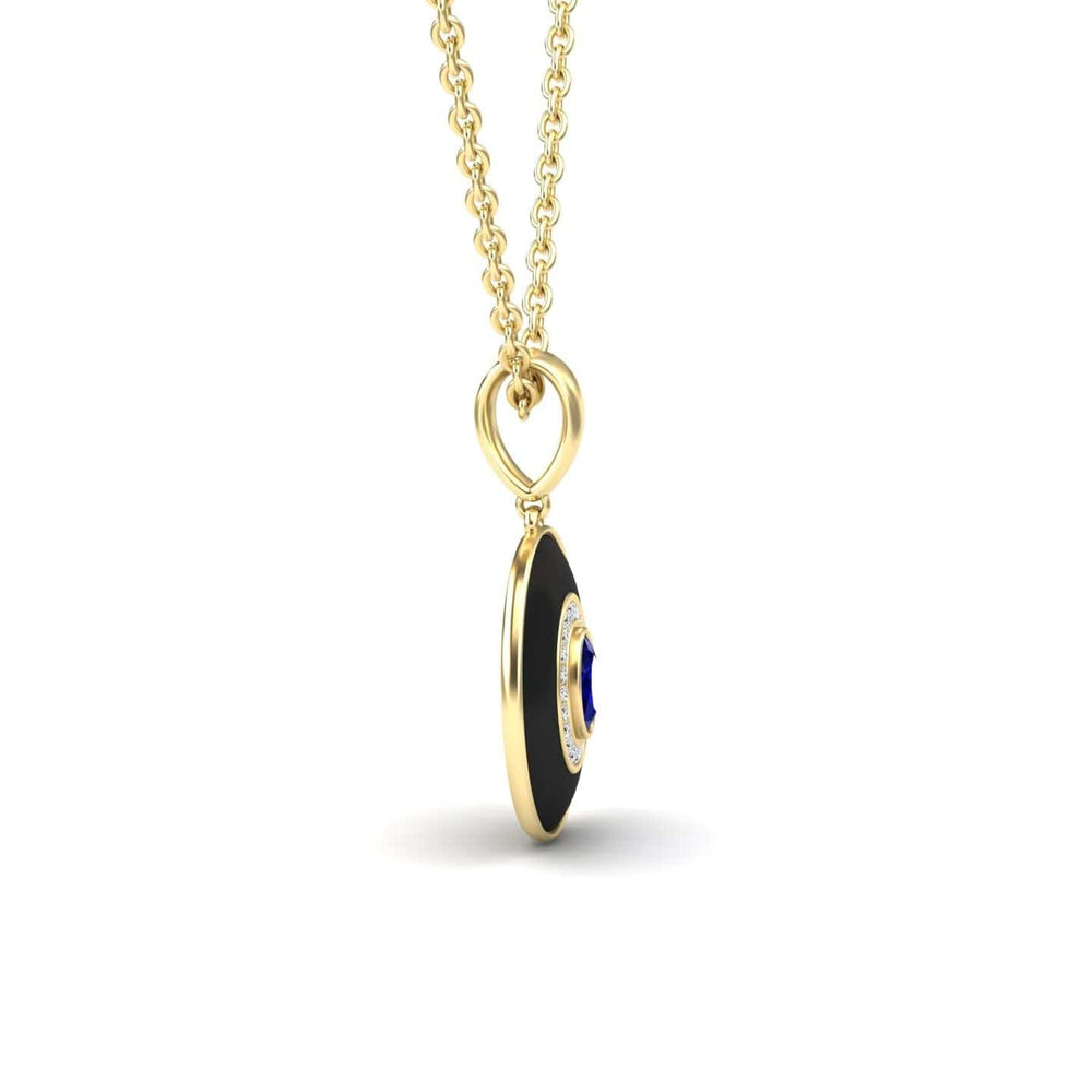 Blue Sapphire & Diamond Black Enamel Halo Necklace - Edith