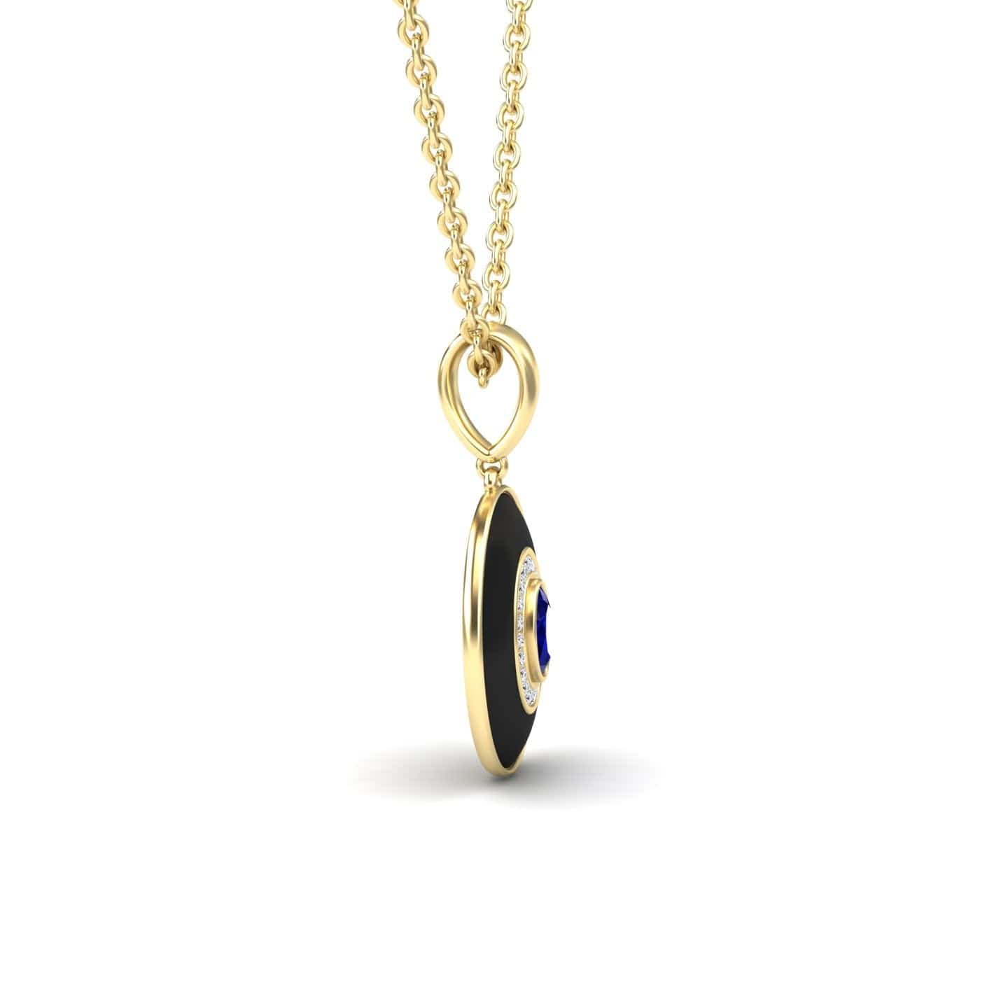 Blue Sapphire & Diamond Black Enamel Halo Necklace - Edith