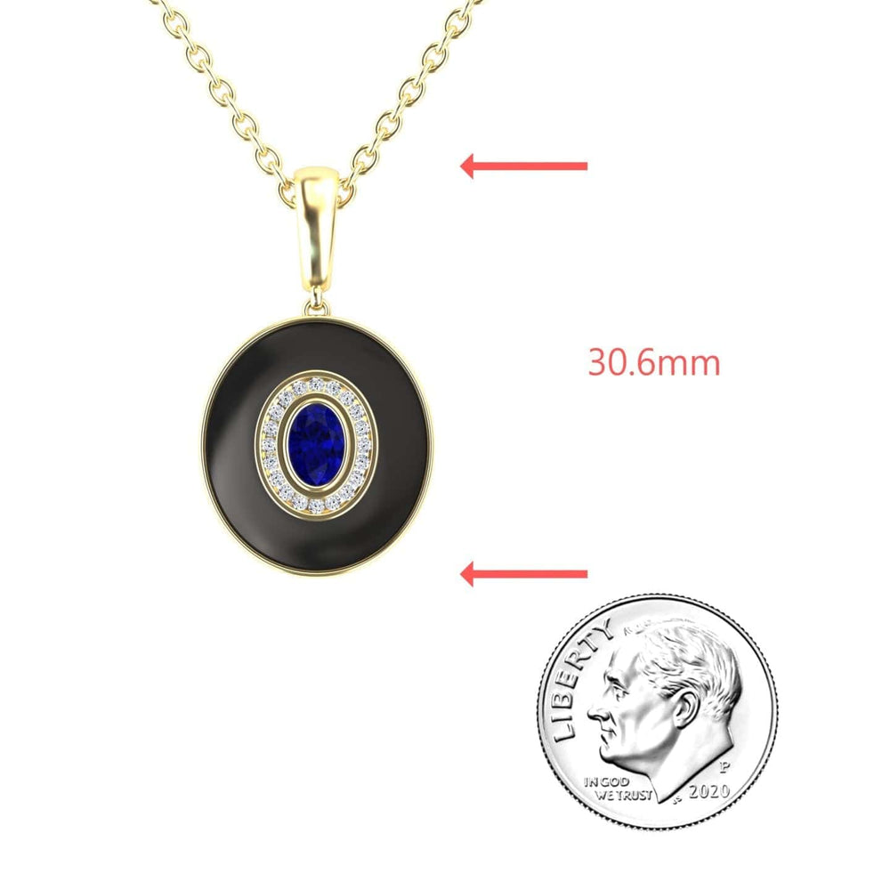 Blue Sapphire & Diamond Black Enamel Halo Necklace - Edith