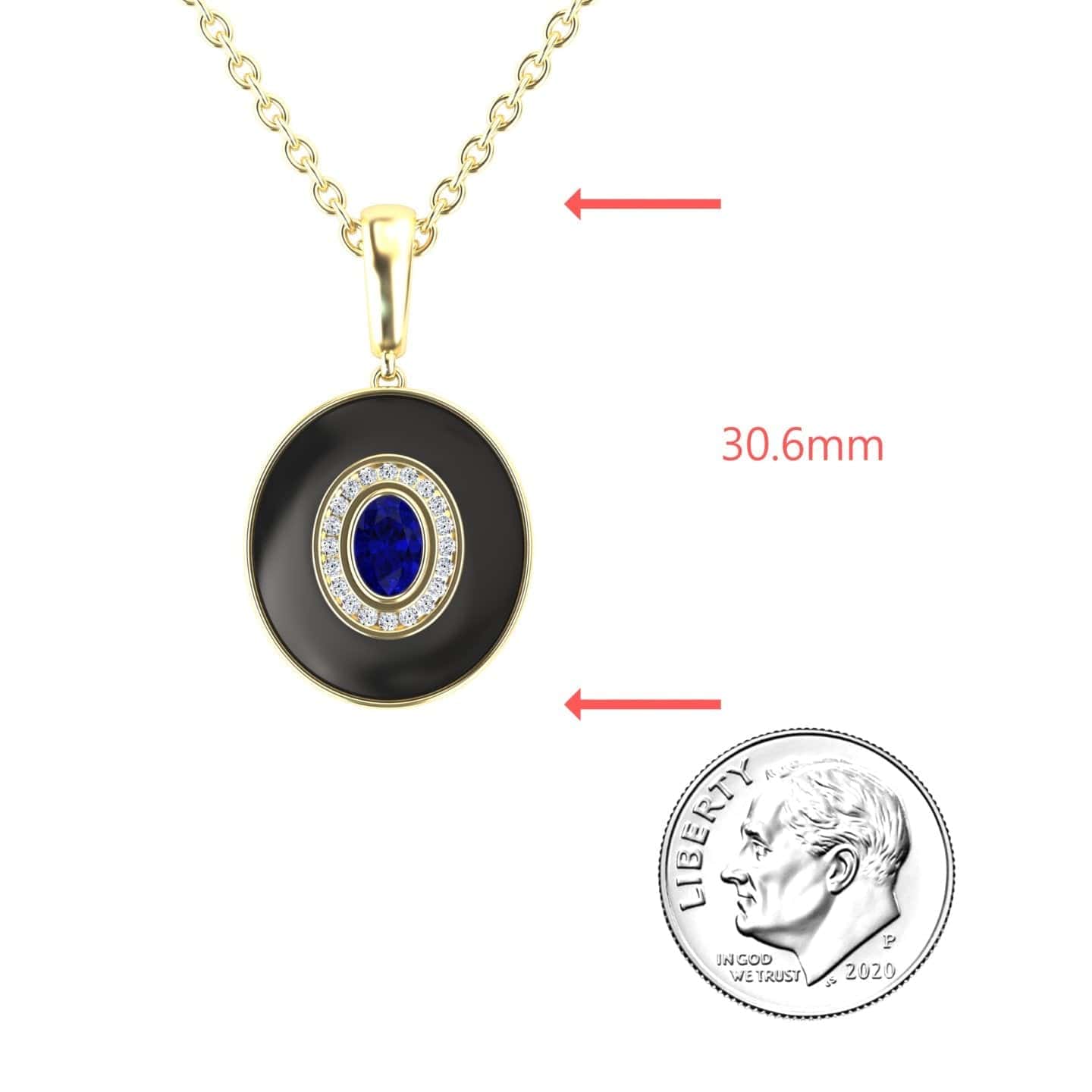 Blue Sapphire & Diamond Black Enamel Halo Necklace - Edith