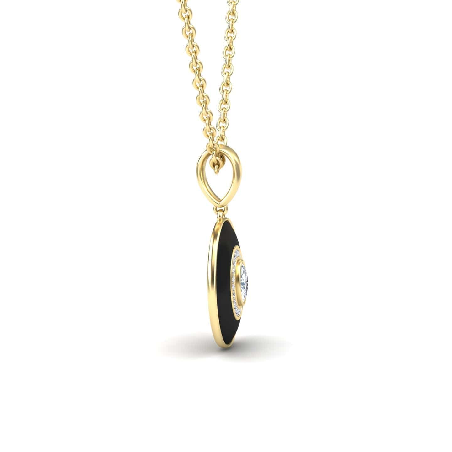 White Diamond Black Enamel Halo Necklace - Edith
