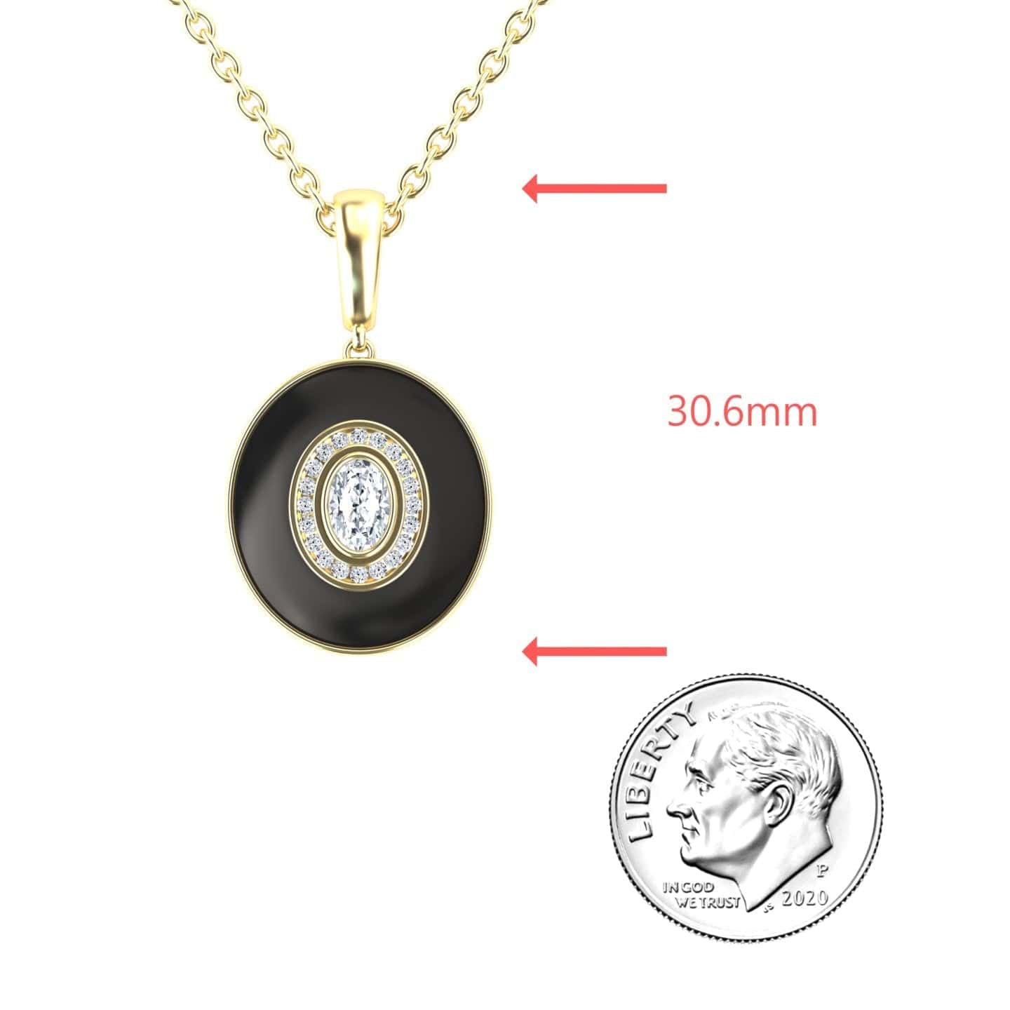 White Diamond Black Enamel Halo Necklace - Edith