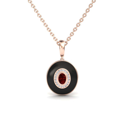 Ruby & Diamond Black Enamel Halo Necklace