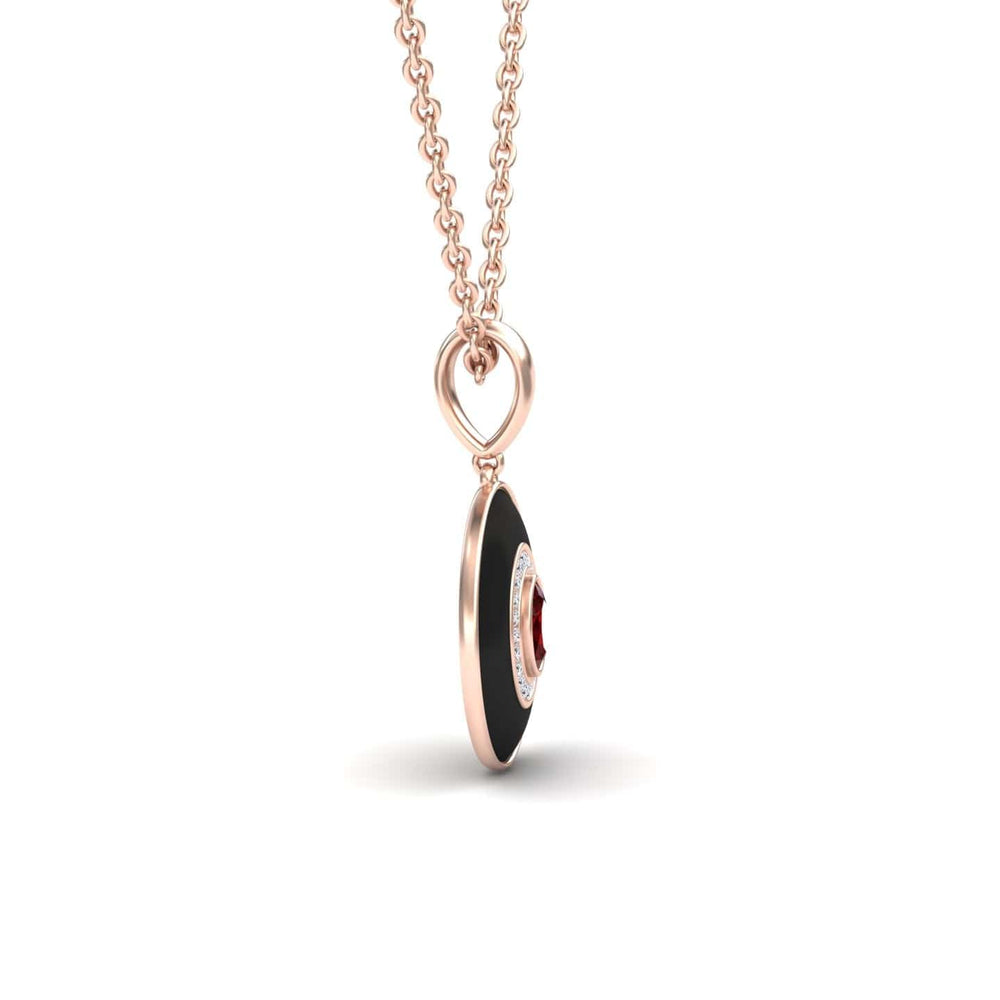 Ruby & Diamond Black Enamel Halo Necklace - Edith