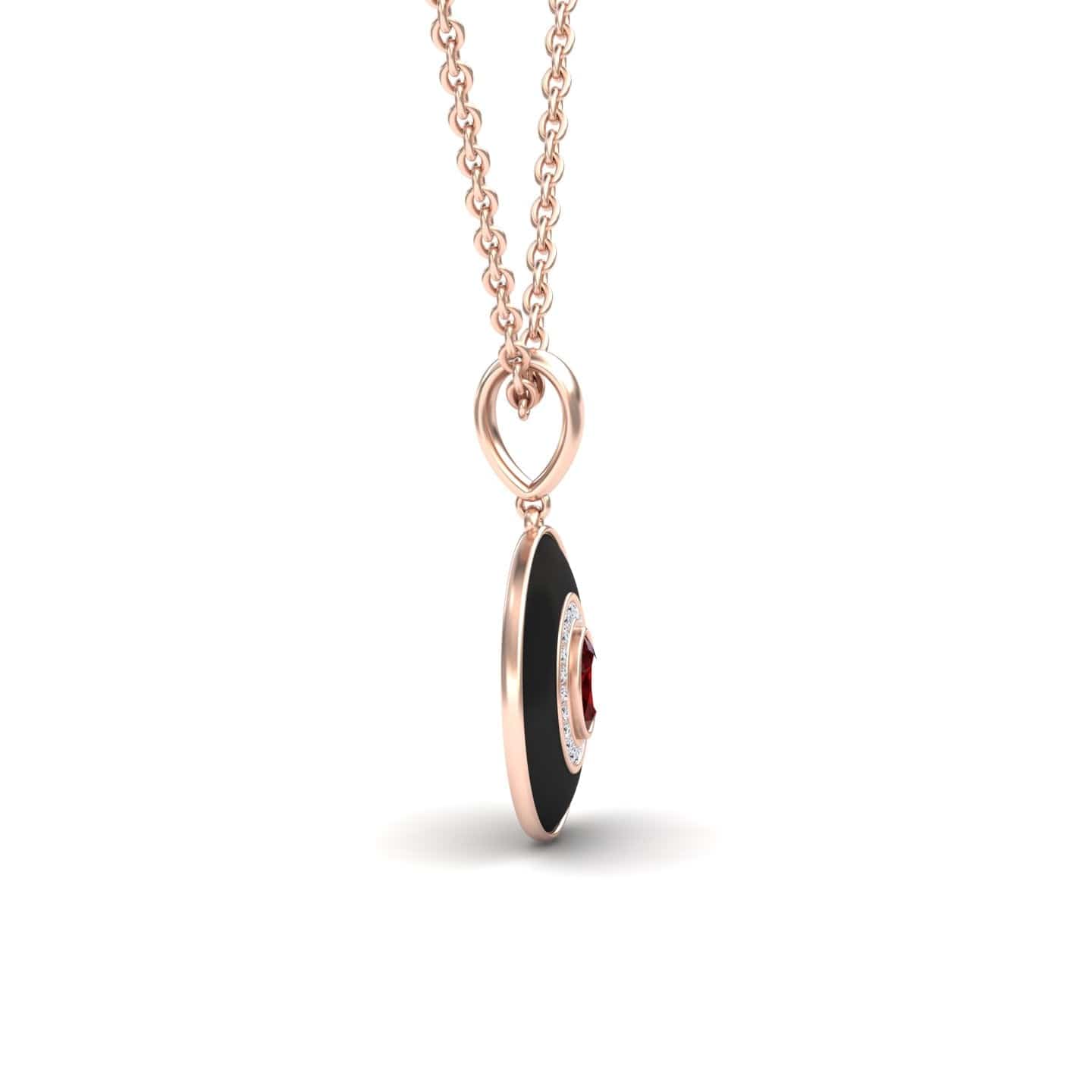 Ruby & Diamond Black Enamel Halo Necklace - Edith