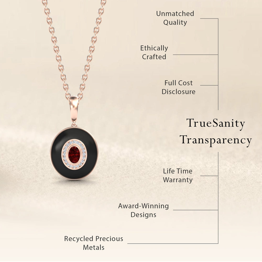 Ruby & Diamond Black Enamel Halo Necklace - Edith