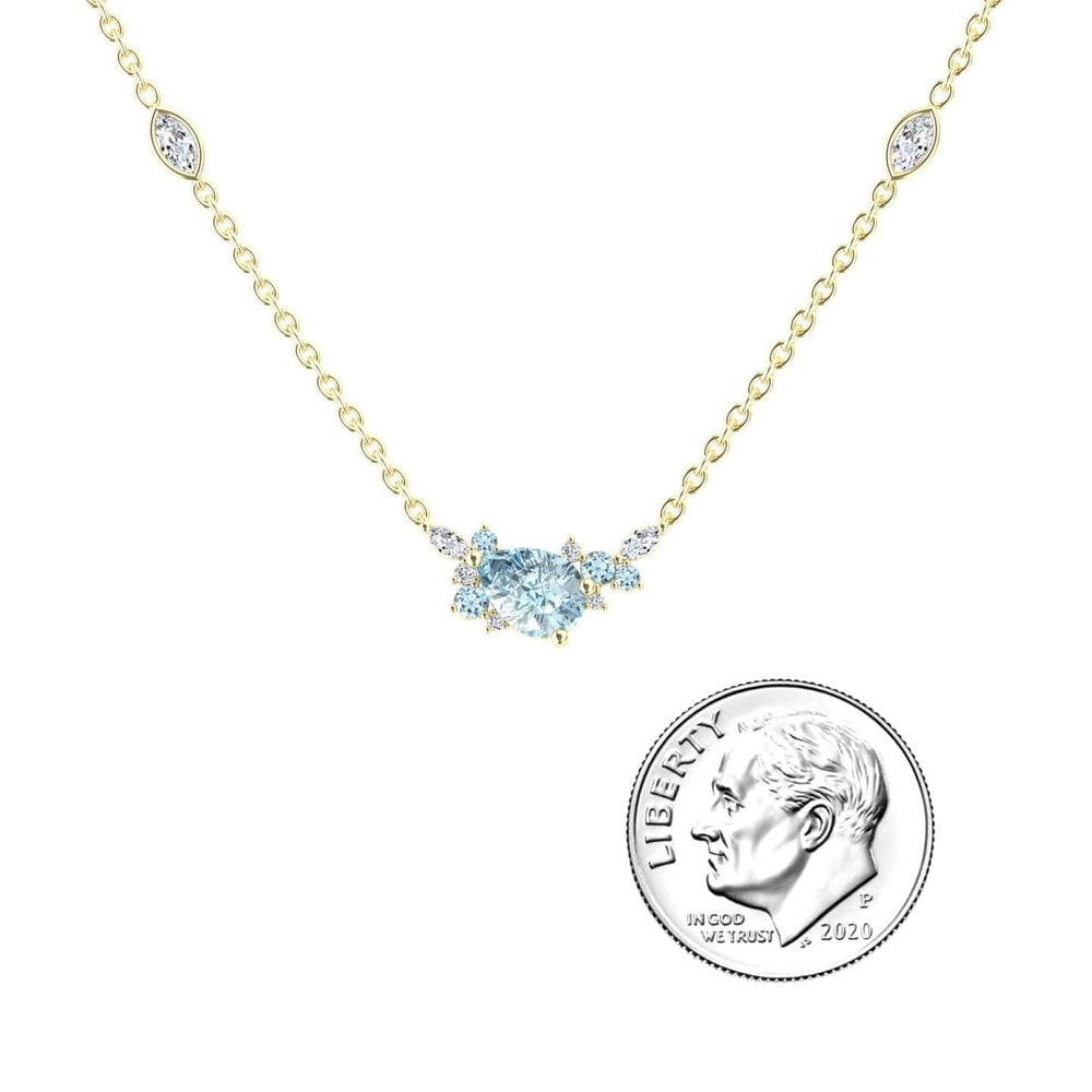 Pear aquamarine and diamond bouquet necklace in 14k yellow gold, view 3