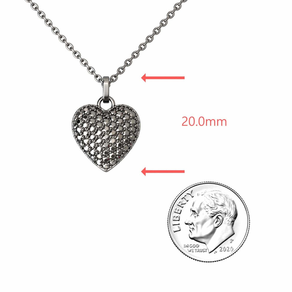 Round black diamond pave heart necklace in 14k blackened gold, view 2