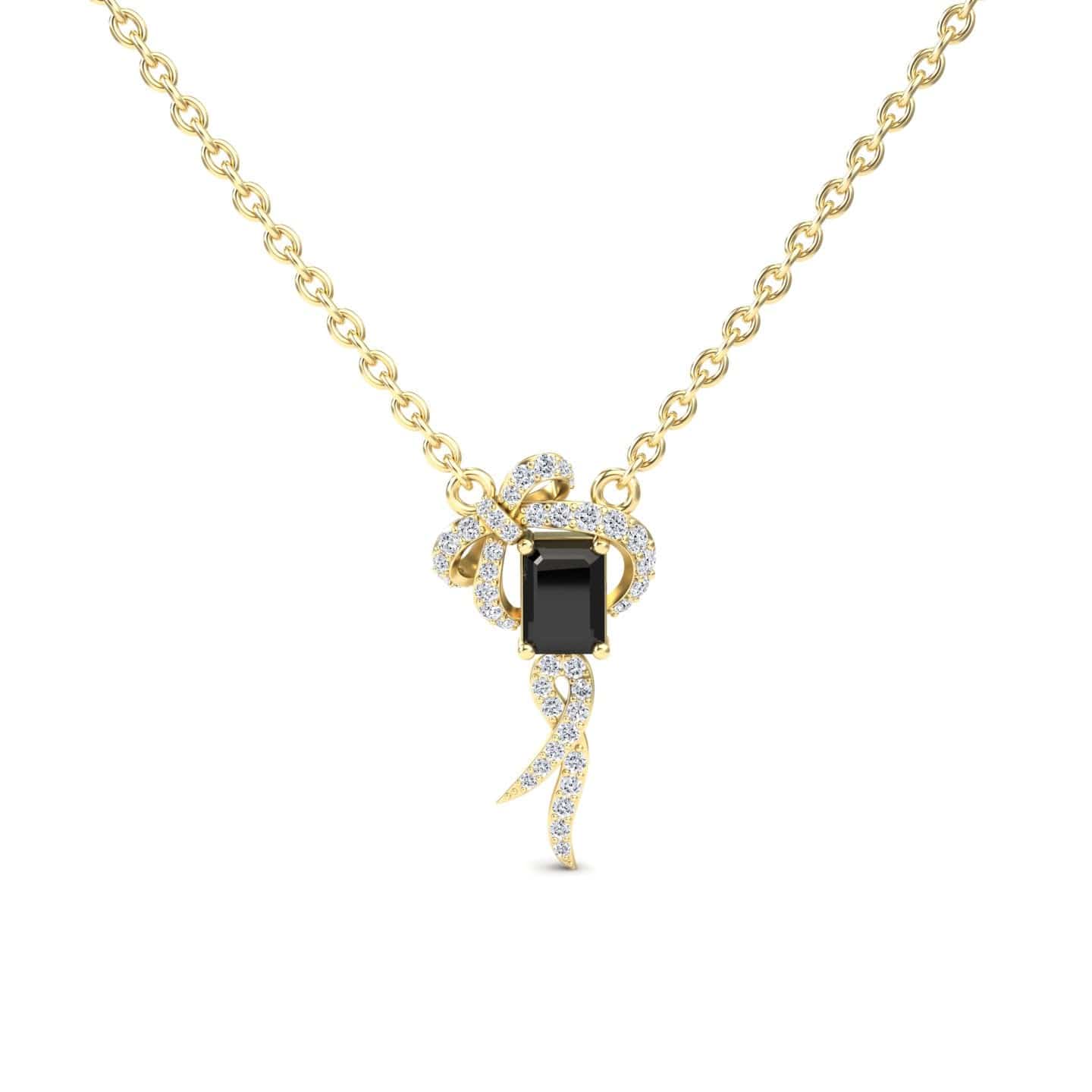 Black & White Diamond Bow Ribbon Necklace - Meiling