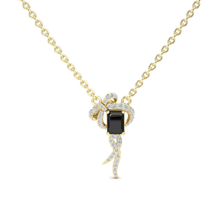 Black & White Diamond Bow Ribbon Necklace - Meiling