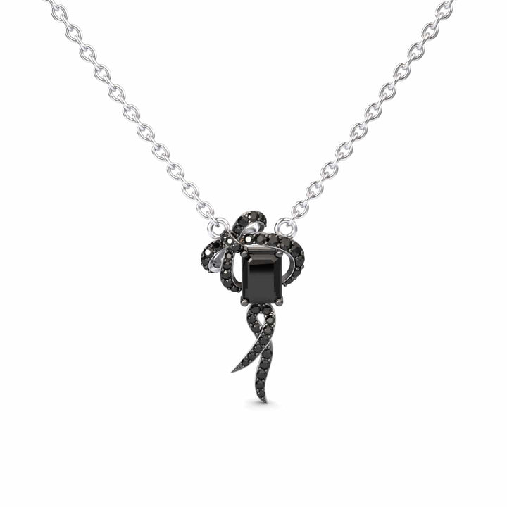 Black Diamond Bow Ribbon Necklace - Meiling