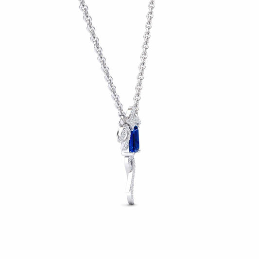 Lab Grown Blue Sapphire & Diamond Bow Ribbon Necklace - Meiling
