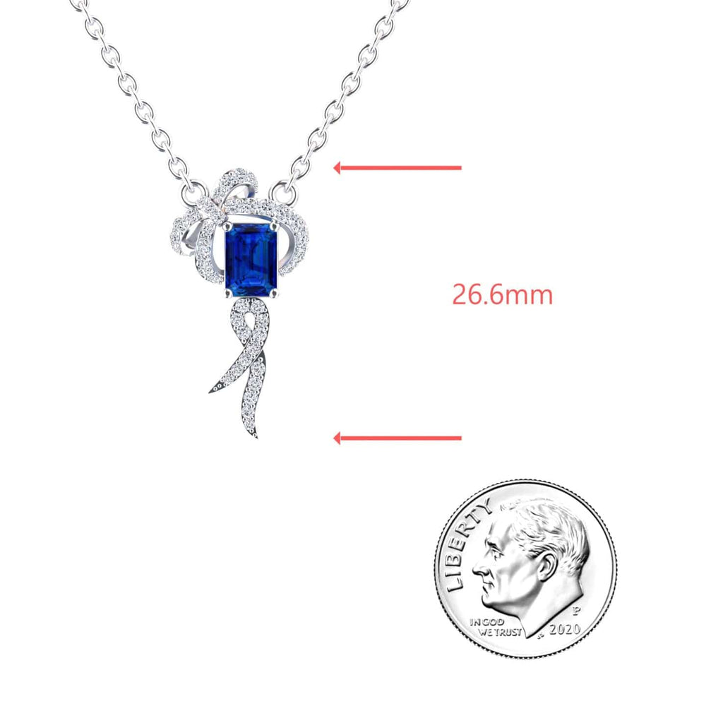 Lab Grown Blue Sapphire & Diamond Bow Ribbon Necklace - Meiling