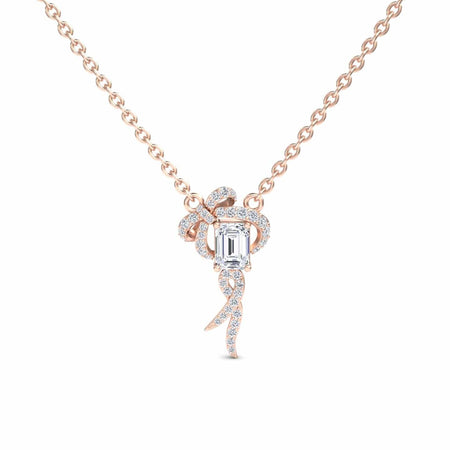 Lab Grown White Diamond Bow Ribbon Necklace - Meiling