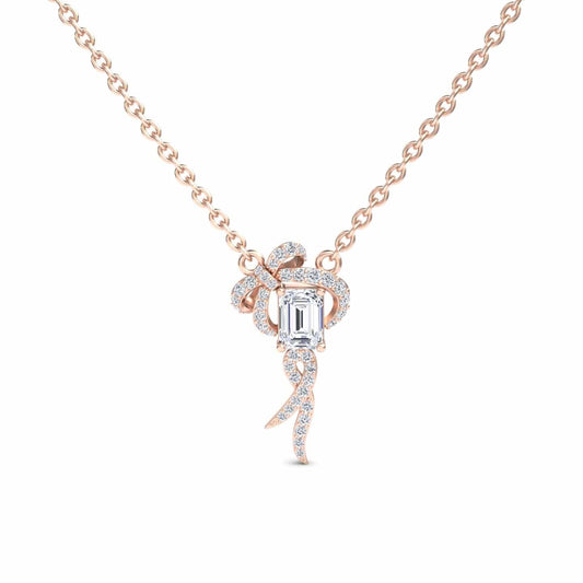 Lab Grown White Diamond Bow Ribbon Necklace - Meiling