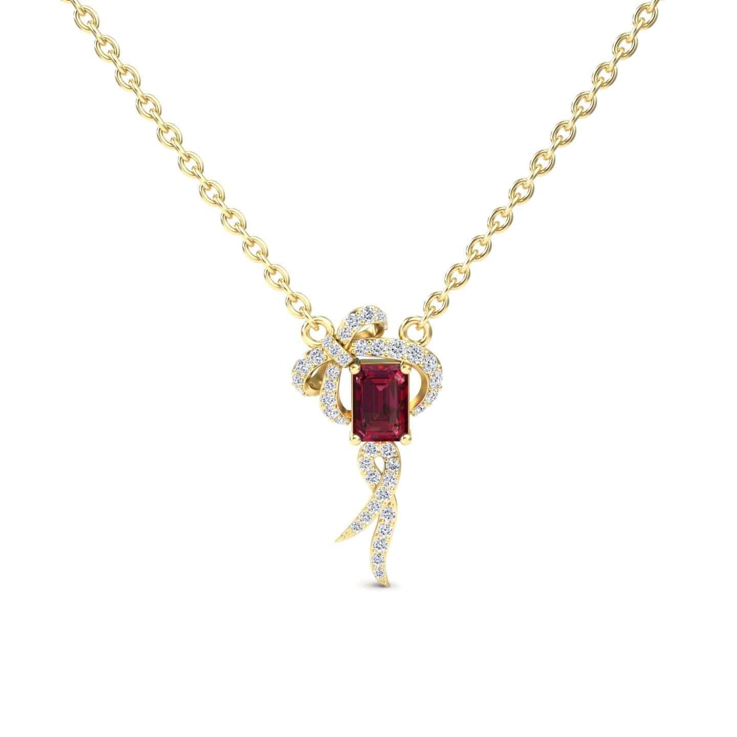 Lab Grown Ruby & Diamond Bow Ribbon Necklace - Meiling